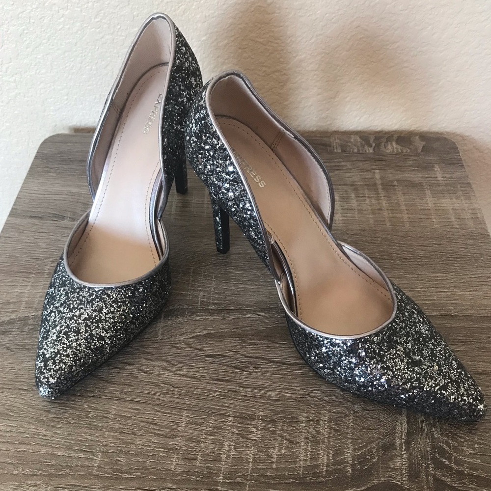 NWOT EXPRESS Silver Sequin Stiletto Heel 8